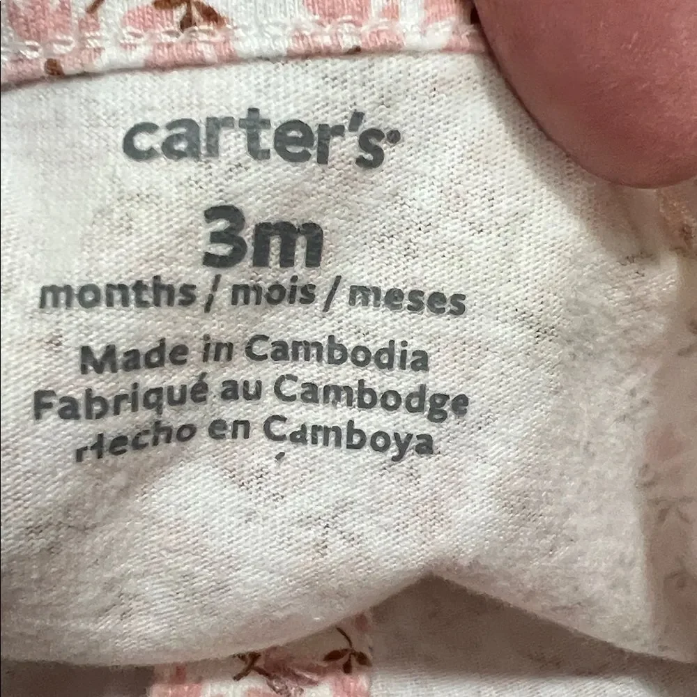 Carter’s pink and white floral long sleeve skirted one piece body suit size 3 m